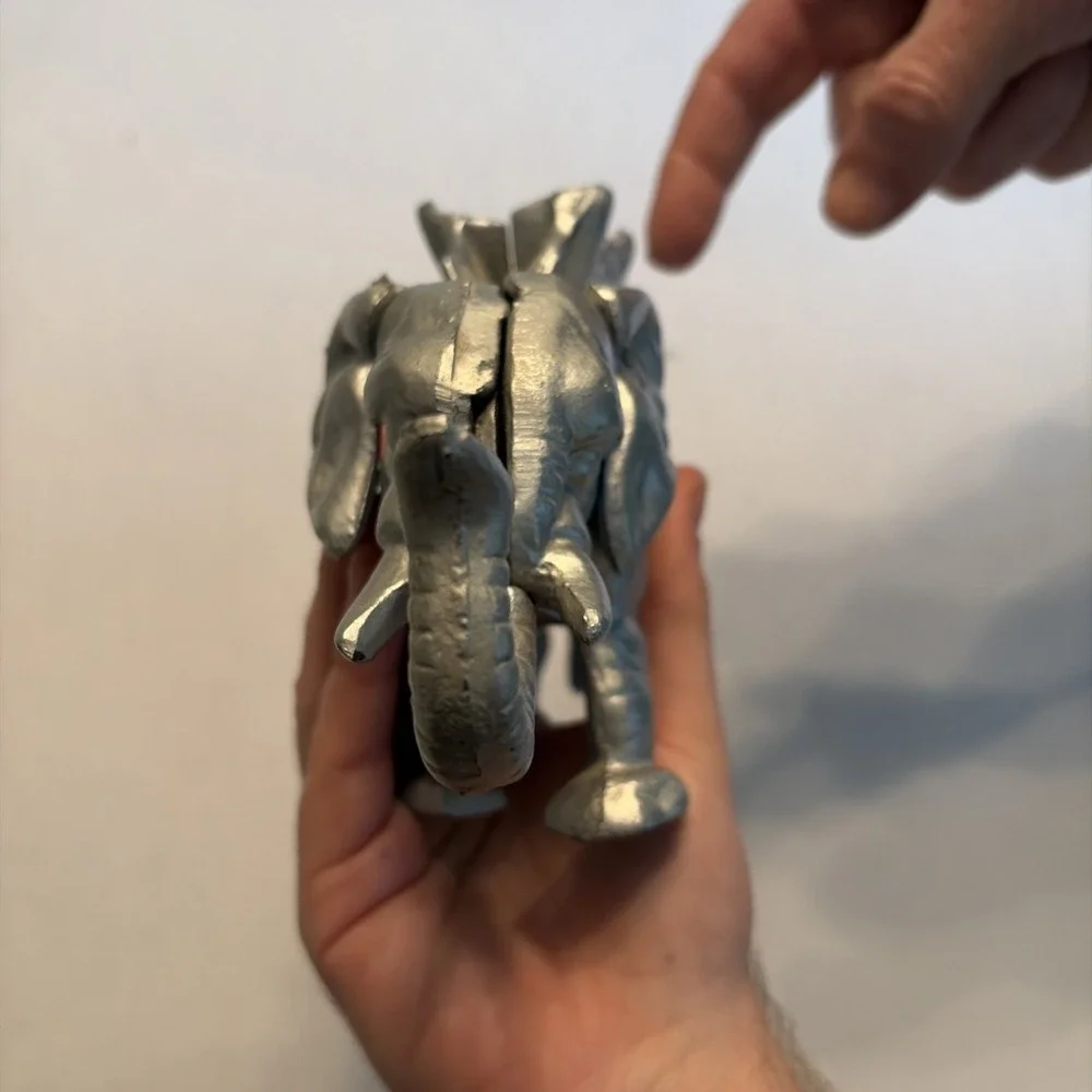 Vintage Silver Cast Iron Elephant Cigarette Dispenser Mechanical Tail Lever Toy